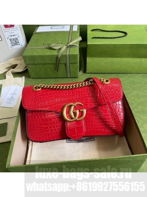 Gucci GG Marmont crocodile small shoulder bag 443497 red