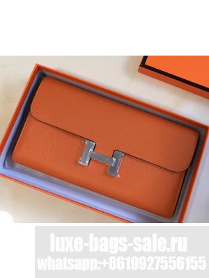 Hermes Epsom Calfskin Constance Long Wallet Clutch Bag Orange