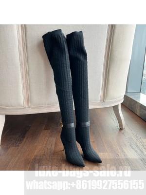 Balmain Women's 9.5cm Bicolor Knit Raven Thigh-high Boots 2022 Collection 06
