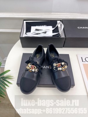 Chanel Calfskin & Grosgrain 3.5cm Lace-up Loafer Black 2