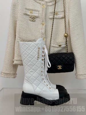 Chanel Quilted Calfskin Medium Lace-up Boots White 2024 