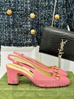 Gucci Horsebit 6.5cm pink GG canvas 794324 Slingback Pump 2024