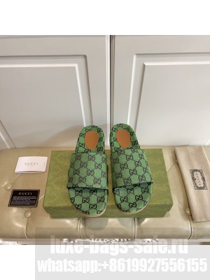 GUCCI Women's platform slide sandal 623212 Green canvas 2021 Collection