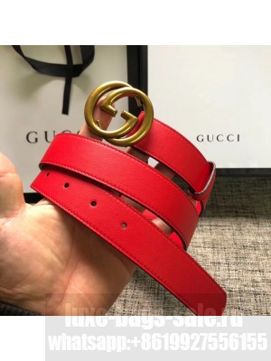 Gucci Calfskin Belt 30mm with GG Buckle Red/Gold 2020 Collection