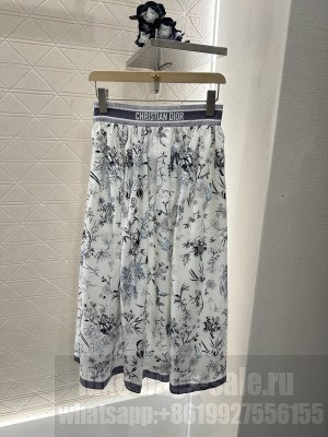 Christian Dior Mid-Length Flared Skirt Cotton Muslin with Multicolor Millefiori Motif