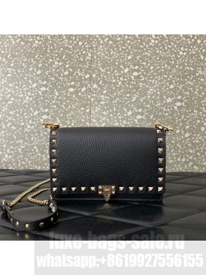 VALENTINO Rockstud calfskin chain bag SHI16 black