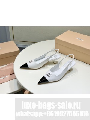 Miu Miu Patent Leather Slingback Pumps 4.5cm with Perforated Logo White 2023