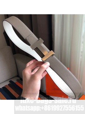 Hermes Constance Reversible Leather Strap Belt with H Buckle 38mm Grey 2019 Collection