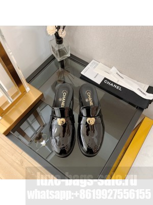 Chanel Patent Leather Mules with Love Charm Black