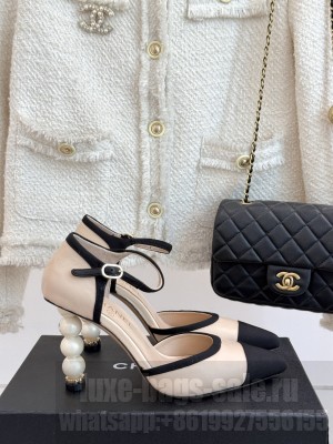 Chanel Lambskin & Grosgrain Pearl 8cm Sandals Beige 2025 