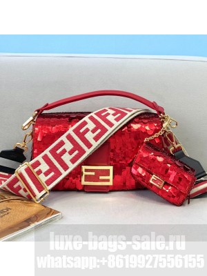 Fendi Baguette Sequins Medium Bag Red  2021 Collection