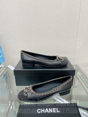 Chanel Lambskin Ballet Flat with Chain CC Black 2023 