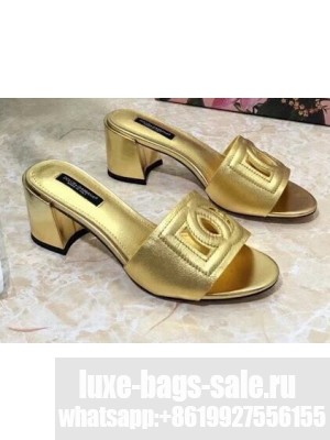 Dolce & Gabbana Heel 6.5cm Calfskin Mules Gold With DG Millennials Logo 2021