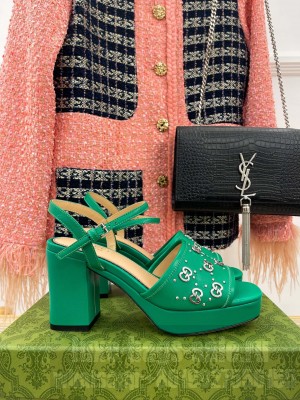 Gucci Leather Interlocking G Studs Platform Sandal 8.5cm 2023 Green