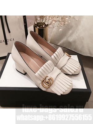 Gucci Leather GG Fringe Pumps 408208 White 2019 Collection