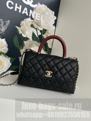 Chanel FLAP BAG WITH TOP HANDLE A92990 black&red