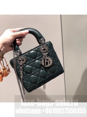 Lady Dior Mini sheepskin Bag in Cannage with Chain dark green