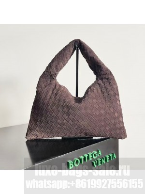 Bottega Veneta Medium Hop intrecciato suede top handle bag 763966 DARK BROWN