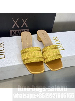 Dior Dway Heeled Slide Sandals 4cm in Cotton Embroidered 2023 Collection 032