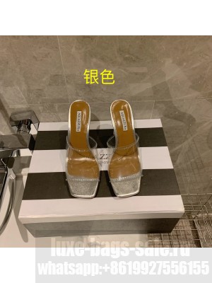 Aquazzuea 8.5cm Crystal heel TUP Silver Mule 2022 Collection