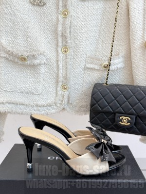 Chanel Patent Leather Bow 8cm Slide Mule Beige 2025 