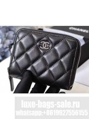Chanel Classic Small Zipped Card Holder 60086 Lambskin Black/Silver