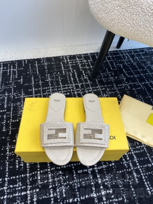 Fendi Signature Flat Slide Sandals Beige
