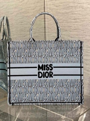 Large Dioriviera Dior Book Tote Pale Blue and Black Aquamarina Toile de Jouy Embroidery M1286ZE