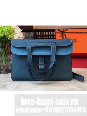 Hermes Halzan Tote Bag in Original Togo Leather Galicia Blue