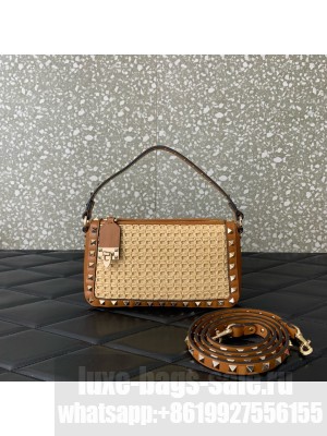 VALENTINO VLOGO SIGNATURE RAFFIA Mini Shoulder Bag 03111 brown
