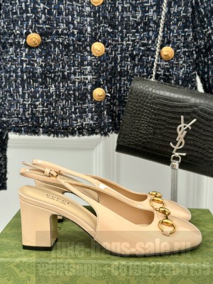 Gucci Horsebit 6.5cm beige patent leather 794324 Slingback Pump 2024