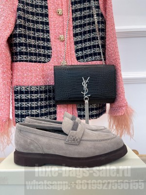 Brunello Cucinelli Beaded Almond Toe Penny Loafers Gray