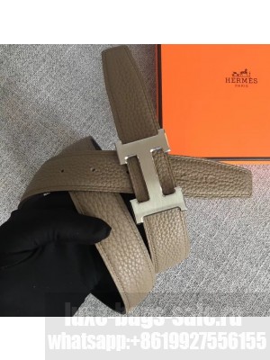 Hermes Width 3.2cm Reversible Leather Constance H Buckle Belt Etoupe/Silver