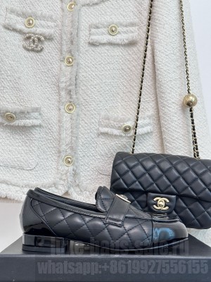 Chanel Patent Calfskin & Quilted Lambskin Loafers Black 2023 023