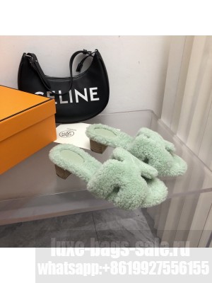 Hermes woolskin Oasis Slide Sandals green 2022 Collection