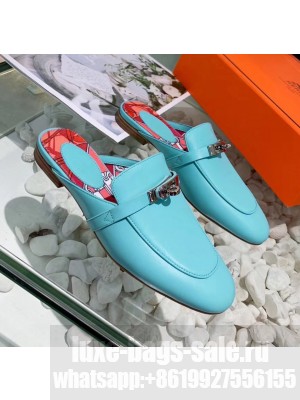 Hermes Calfskin Oz Mules Blue 2020 Collection