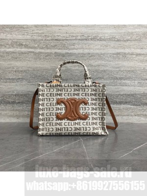 Celine SMALL CABAS THAIS IN TEXTILE WITH TRIOMPHE CANVAS PRINT AND CALFSKIN 199162 WHITE