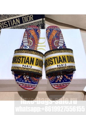 Dior Dway Flat Slide Sandals in Yellow Embroidered Cotton Spring/Summer 2021 Collection 36