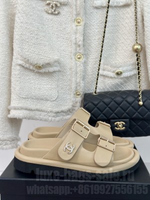 Chanel Crystal CC Lazy Slippers 2024 Beige