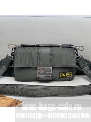 Fendi Men's Baguette Porter Nylon Medium Shoulder Bag/Belt Bag Grey  2021 Collection
