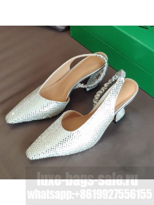 Bottega Veneta Almond Metallic Slingback Pumps Silver  2021 Collection