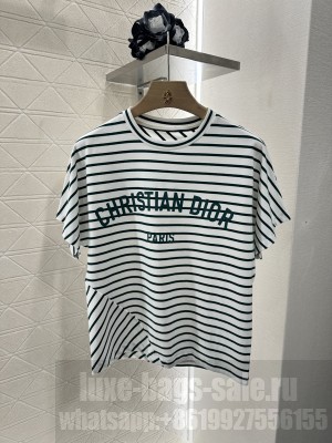 Christian Dior T-Shirt Navy Blue and White D-Stripes Cotton Jersey