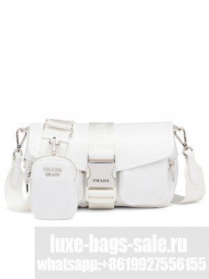 Prada Pocket Nylon And Brushed Leather Bag 1BA896 Cream