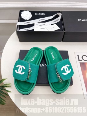 Chanel Canvas Pillow Slides Sandal with Zip Pouch Green 2025