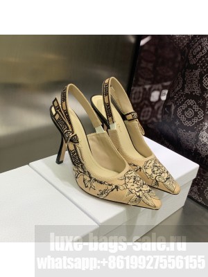 Dior J'Adior Slingback Pumps 9.5cm in Beige Multicolor Embroidered Cotton with Jardin Botanique Motif 2023
