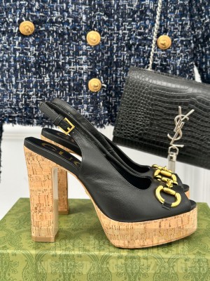 Gucci Horsebit 3cm Platform 13.5cm Heel Slingback Sandals Black