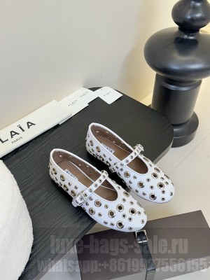 Alaïa BALLET FLATS IN VIENNE LAMBSKIN WITH EYELETS WHITE/SLIVER