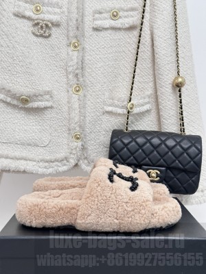 Chanel Shearling Flat Slide Sandals 2023 017