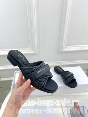 Dior Foldover Flat Slide Sandals in Cannage Lambskin Black 2023