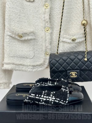 Chanel Women's Tweed & Patent Leather Slide Flat
